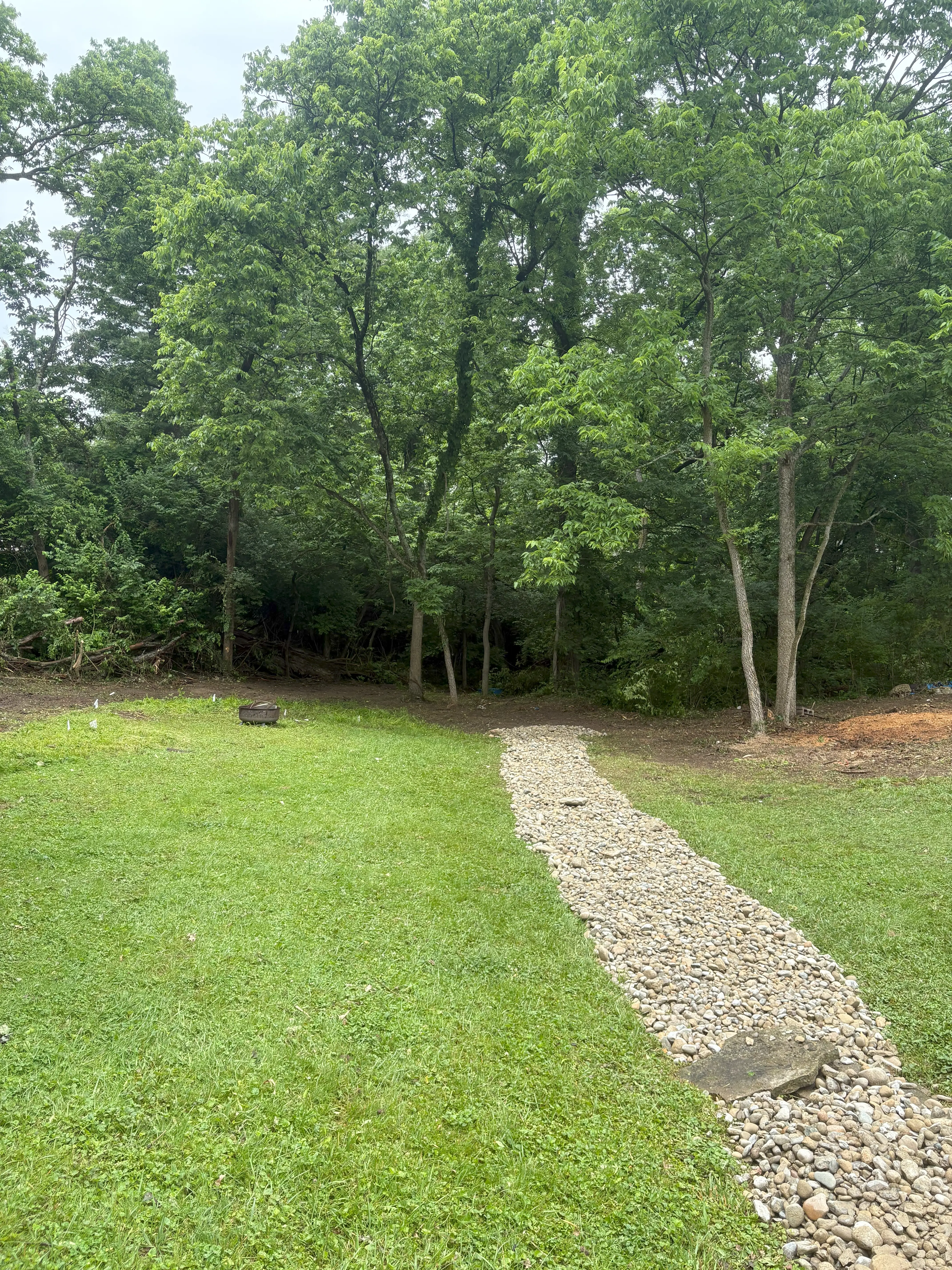 Landscape rock bed installation
